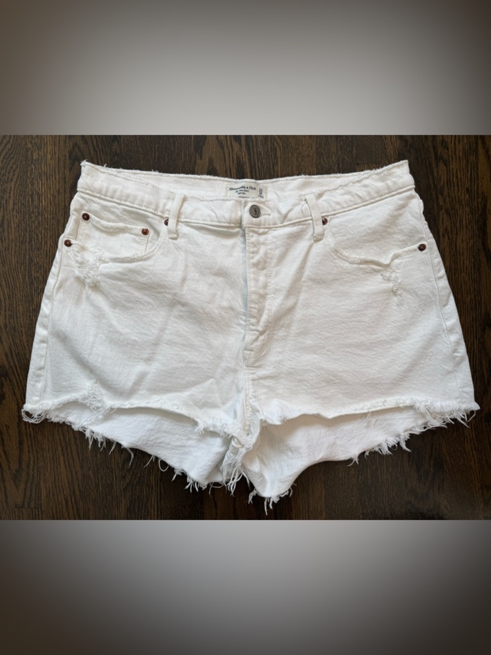 Abercrombie & Fitch Curve Love White Frayed Denim Cutoff Shorts